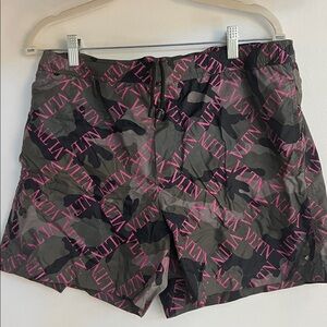 Valentino Gray Camo Shorts with Pink Accents